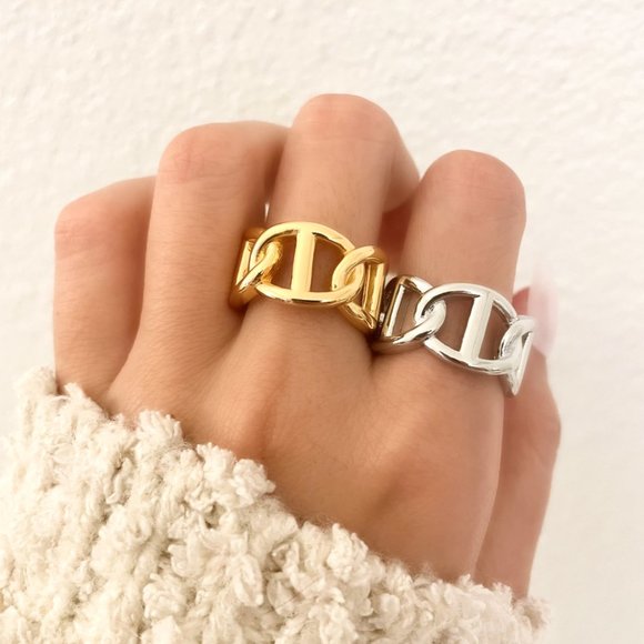 925 Sterling Silver Chunky Ring Thick Bold Chain Link Ring - Picture 2 of 6